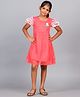 Zion Mesh Woven Half Ruffle Sleeves Floral Applique Detailed Dress - Pink