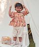 Halemons Cotton Woven Half Puff Sleeves Floral Printed Top With Shorts  Set - Cream