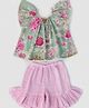 Halemons Cotton Woven Frill Sleeves Floral Printed Top With Shorts Set - Green