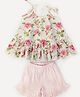 Halemons Soft Cotton Woven Sleeveless Floral Swirl Printed Top With Shorts Set - Cream