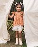 Halemons Cotton Woven Ruffled Sleeves Zig Zag  Printed Top With Shorts  Set - Mustard