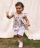 Halemons Pure Cotton Woven Ruffled Sleeves Baby Piggy Printed Top With Shorts Set  - Sky Blue