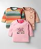 Kidi Wav Pack Of 3 Full Sleeves Striped & Floral Printed Tees - Multi Colour