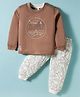 Mini Donuts Single Jersey Knit Full Sleeves Printed T-Shirt & Lounge Pant - Brown