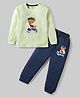 Mini Donuts Single Jersey Knit  Full Sleeves T-Shirt & Joggers Set with Teddy Print - Light Green & Navy Blue