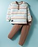 Mini Donuts Single Jersey Knit Full Sleeves Striped T-Shirt & Lounge Pant Set - Brown