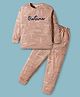 Mini Donuts Single Jersey Knit Full Sleeves T-Shirt & Joggers Set With Gamer Text Print - Peach
