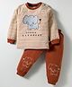 Mini Donuts Single Jersey Knit Full Sleeves Striped T-Shirt & Lounge Pant Set with Elephant Print - Brown