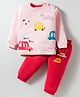 Mini Donuts Single Jersey Knit Full Sleeves T-Shirt & Lounge Pant Set with Car Print - Light Pink