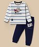 Mini Donuts Single Jersey Knit Full Sleeves Striped T-Shirt & Lounge Pant Set with Fox Graphic - Navy Blue