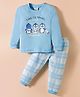 Mini Donuts Single Jersey Knit  Full Sleeves T-Shirt & Lounge Pant Set With Checks & Penguin Print - Light Blue
