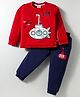 Mini Donuts Single Jersey Knit Full Sleeves T-Shirt & Lounge Pant Set with Submarine Print - Red