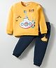 Mini Donuts Single Jersey Knit Full Sleeves T-Shirt & Lounge Pant Set with Submarine Print - Yellow