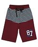 ALAN JONES Cotton Blend Knit Striped & Pull Push Text Printed Shorts - Maroon