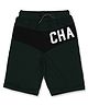 ALAN JONES Cotton Blend Knit Champ Text Printed Cut & Sew Shorts - Dark Green