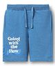 ALAN JONES Cotton Blend Knit Going With The Flow Text Printed Shorts - Blue