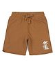ALAN JONES Cotton Blend Knit Beach Theme Text Printed Shorts - Brown