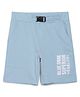 ALAN JONES Cotton Blend Knit Blue DNM Text Printed Buckle Closure Shorts - Light Blue