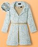 Hola Bonita Knit Full Sleeves Fur Jacket & Shimmer Inner Party Dress with Belt - Sea Green