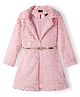 Hola Bonita Knit Full Sleeves Shimmer Fur Jacket with Inner Party Dress with Belt - Pink