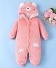 Mark & Mia Full Sleeves Winter Wear Hooded Romper With Dog Embroidery - Pink