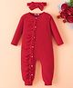 Mark & Mia Full Sleeves Winter Wear Romper & Hairband with Frill & Pearl Detailing & Bow Applique - Red