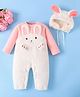 Mark & Mia Full Sleeves Winter Wear Romper With Bunny Embroidery & Cap - Pink