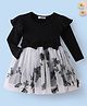 Mark & Mia Full Sleeves Party Dress with Butterfly Print Frill Detailing & Bow Applique - Black & Grey