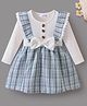 Mark & Mia Full Sleeves Checks Party Dress With Bow Applique - Blue & White