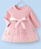 Mark & Mia Full Sleeves Party Dress With Floral Embroidery & Belt - Pink