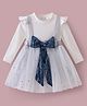 Mark & Mia Full Sleeves Party Dress With Glitter Star Print & Bow Applique - White
