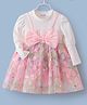 Mark & Mia Full Sleeves Party Dress With Floral Embroidery & Bow Applique - Pink & White