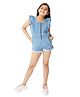 Olele Denim Woven Sleeveless Solid Zipper Jumpsuit - Blue