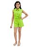 Olele Cotton Flax Knit Sleeveless Solid Jumpsuit - Green
