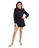 Olele Cotton Flax Knit Three Fourth Sleeves Frill Detailed Solid Jumpsuit - Black
