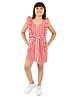Olele Cotton Flax Knit Sleeveless Frill Detailed & Striped Jumpsuit - Red
