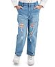 Olele Denim Woven Washed Distressed Jeans - Blue