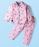 Enfance Core Full Sleeves Striped & Watermelon Printed Coordinating Night Suit Set - Pink