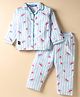 Enfance Core Full Sleeves Striped & Watermelon Printed Coordinating Night Suit Set - Blue