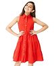 Olele Cotton Linen Woven Sleeveless Solid Shirt Style Dress - Red