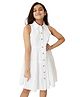 Olele Cotton Linen Woven Sleeveless Solid Shirt Style Dress - White