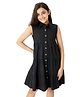 Olele Cotton Linen Woven Sleeveless Solid Shirt Style Dress - Black