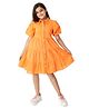 Olele Cotton Linen Woven Half Balloon Sleeves Solid Shirt Style Dress - Orange