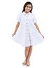 Olele Cotton Linen Woven Half Balloon Sleeves Solid Shirt Style Dress - White