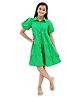 Olele Cotton Linen Woven Half Balloon Sleeves Solid Shirt Style Dress - Green
