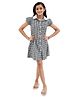 Olele Cotton Flax Woven Half Puffed Sleeves Checked Shirt Style Dress - Black