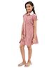 Olele Cotton Flax Woven Half Puffed Sleeves Checked Shirt Style Dress - Red
