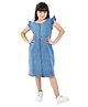 Olele Denim Woven Frill Sleeves Solid Dress - Blue