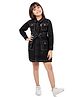 Olele Denim Woven Full Sleeves Thread Work Embroidered Dress - Black