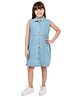Olele Denim Woven Sleeveless Mild Washed Shirt Style Dress - Blue